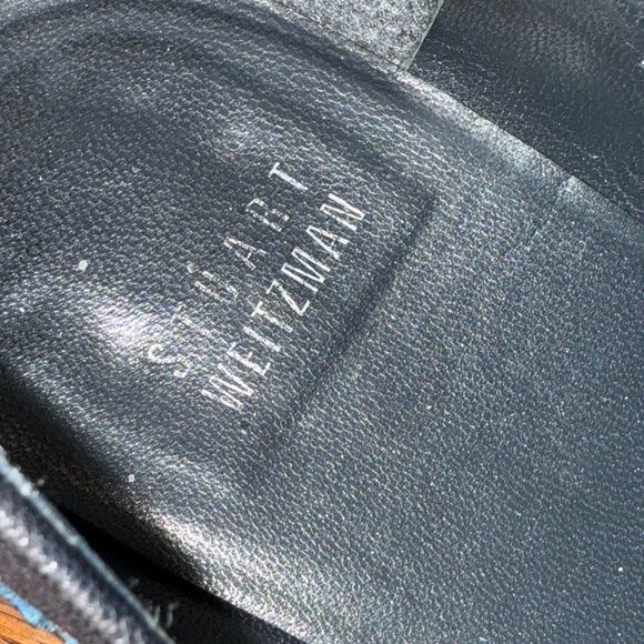 Stuart Weitzman Genuine Leather & Python Embossed Tassel Loafers | Navy Gray Sli - Picture 16 of 16